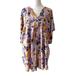 Torrid 4 4X floral top button down v-neck purple